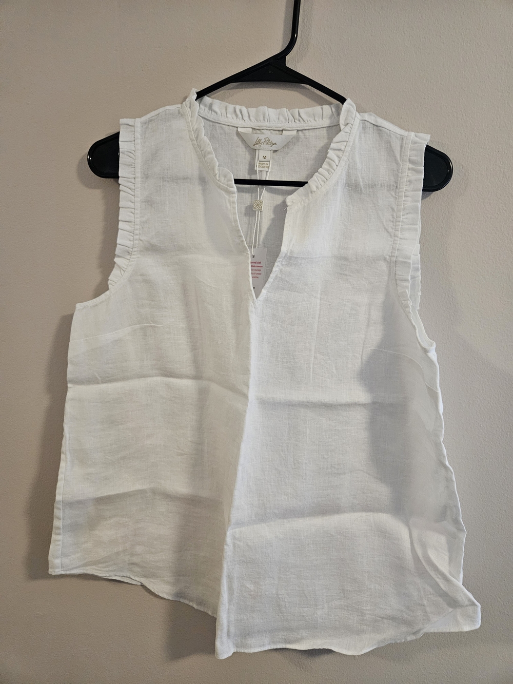 NWT Lilly Pulitzer White Sleeveless Ruffle-Trim Linen Top